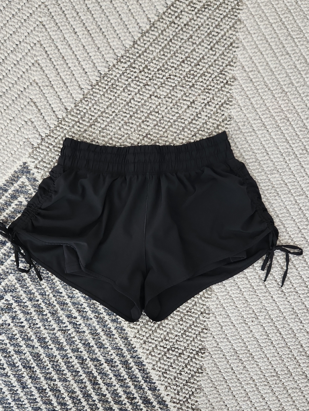 aerie Black Athletic Side-Ruched Drawstring Shorts